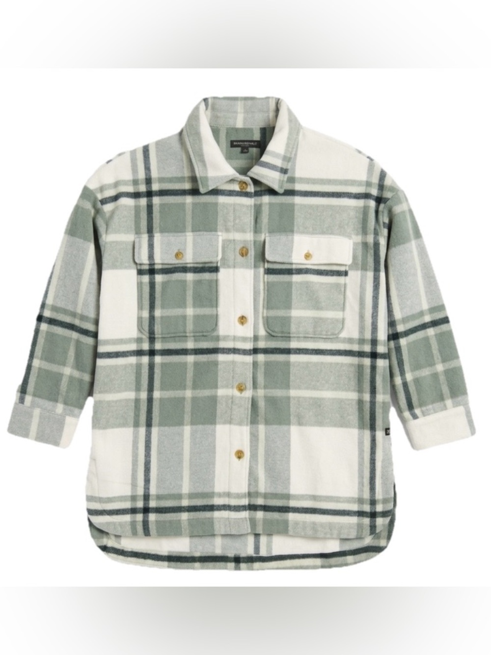 Banana Republic Womens Plaid Shacket Sage Green Wool Blend Shirt Jacket Large
